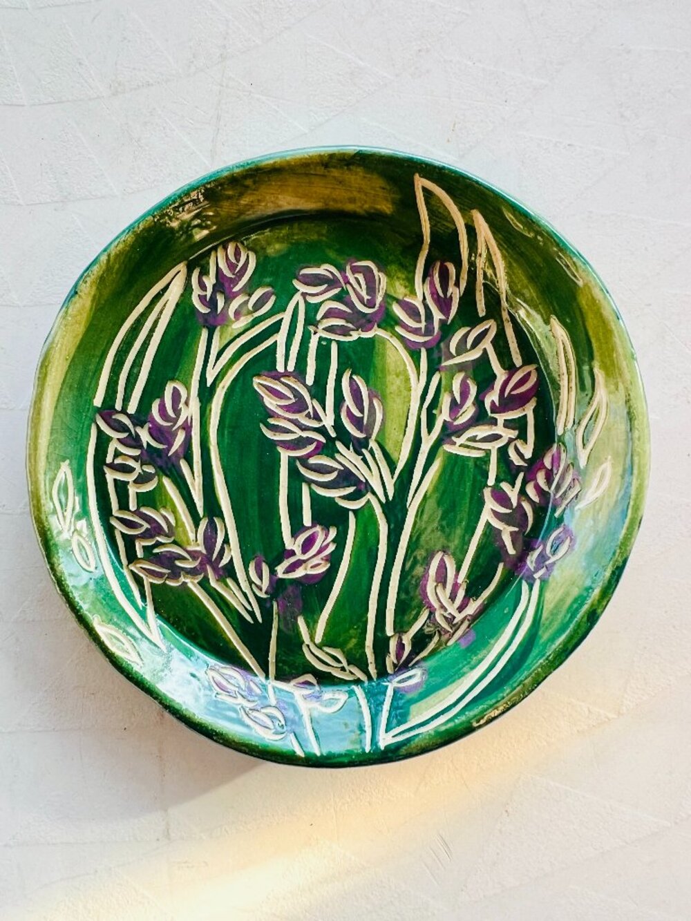 Handmade Carved Lavender Pottery Dish Soap Dish Spoon Rest